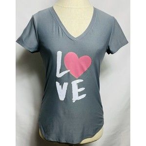 No Boundaries Women's Gray Love Short Cap Sleeve V-Neck Stretch T-Shirt Size S
